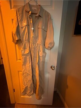 Neutral Utility Linen-Blend Jumpsuit